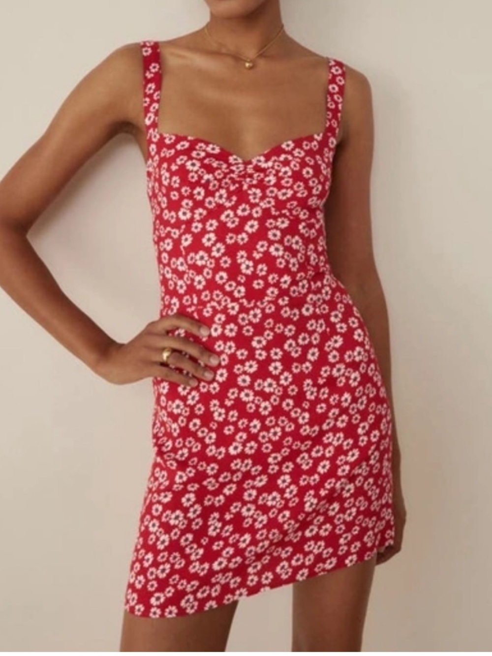 Reformation Red Baldwin Daisy Print Mini Dress
